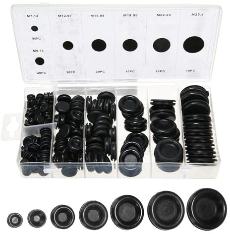 Western Gadget® 200 Piece Rubber Grommet Assortment Kit - Open & Closed Blanking Grommets, 7 Sizes for Car, Electrical, DIY, Wire Sealing - with Storage Case