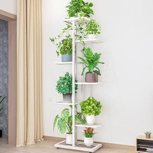 Aptliton 7-Tier Metal Plant Stand for 8 Pots, Heavy Duty Indoor Outdoor Flower Shelf, Multi-Layer Display Rack, Space-Saving Organizer for Living Room, Balcony, Patio, Modern Home Decor, White