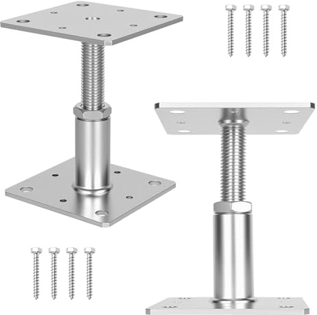Mantigositeen 2x Schwerlast Pfostenträger Höhenverstellbar 110x110mm Silber – Stützenfuß Verzinkt, 150mm Höhe - Bodenplatte zum Aufschrauben für Carport, Pergola, Zaun