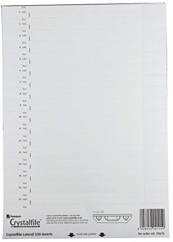 Rexel Printable Inserts for 330 Lateral Suspension File Tabs, White, Crystalfile, 70676