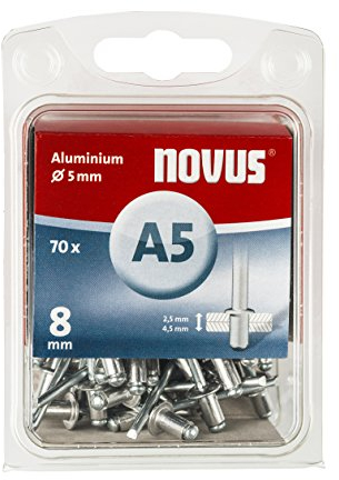 Novus Aluminium-Blindnieten 8 mm, 70 Nieten mit Ø 5 mm, 2.5-4.5 mm Klemmlänge, für Nichteisen Metall, Kunststoff, Leder