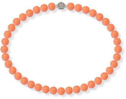 Schmuckwilli Perlenkette für Damen Magnetverschluß - 45cm Länge mit 10mm großen orangen runden Mallorca Perlen - Muschelkernperlen Kette für jeden Anlass - die Halskette Pearl Necklace für Frauen
