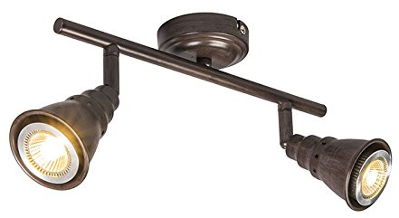 Qazqa Verstellbarer Deckenstrahler, Deckenspot - Coney - Rostbraun, Landhausstil, max. 35W, Geeignet für LED, 30cm, 2-flammig, Ideal als Wohnzimmerlampe, Küche lampe