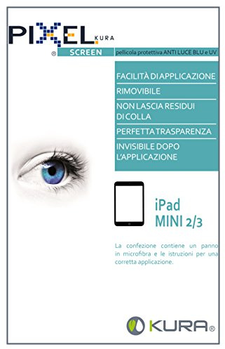 Pellicola PIXEL SCREEN, Filtro per Monitor, Anti Luce blu e uv e Antiriflesso, Anti Graffio e no Bolle, Massima Trasparenza. (iPad Mini)