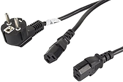 Lanberg CA-C13C-13CC-0018-BK 7/7 Shuko-Stecker auf Iec 320 C13 Buchse 2X Y-Netzkabel Splitter, 1,8m schwarz