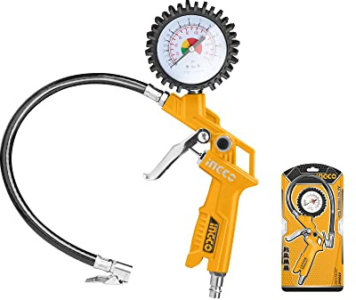 Pistole Aufblasen-Kompressor mit Manometer bis 12bar (174psi) + 4 Adapter