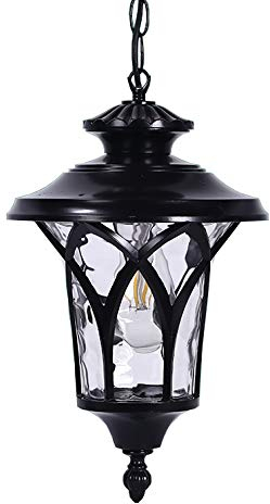 Hängeleuchte Vintage Schwarz Außenlampe Industrie E27 Wasserdichter IP54 Aluminium Glas Lampenschirm Pendellampe Pavillon Garten Grape Rack Terrassen Balkon Außenbeleuchtung 23 * 32 Cm