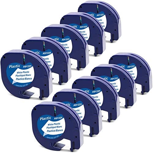 MarkField Kompatibel Etikettenband als Ersatz mit Dymo Letratag Kunststoff Schriftband 91221 für LT-100H LT-100T Schwarz auf Weiß 12mm x 4m, (Kompatibel mit Dymo Letratag Plastic White)