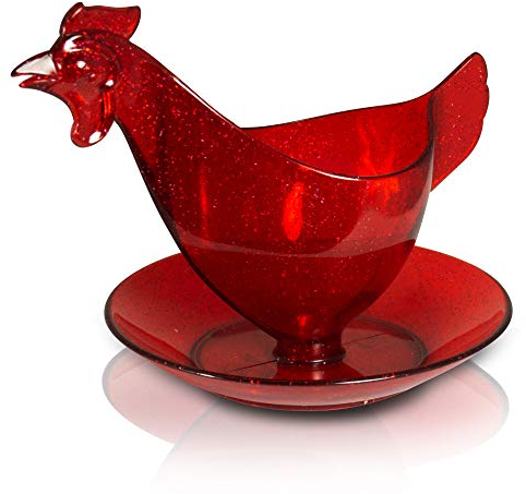 Sonja Plastic Eierbecher in Huhnform - rot Glitzer - Produkte DDR