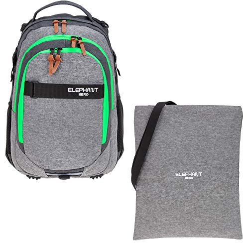 Elephant 2 Teile Set Schulrucksack HERO SIGNATURE Rucksack + Turnbeutel ATTACH BAG (Two Tone Green (grau/grün))
