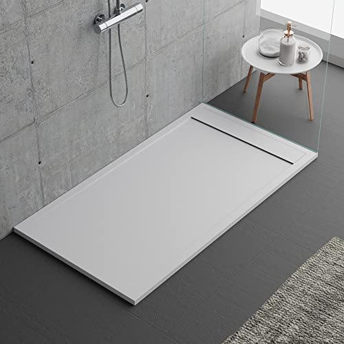 piatto doccia bianco, design moderno, modello Siviglia, in marmo e resina, effetto pietra ardesia, luxury, gelcoat, slim 3cm 70x120