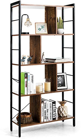 GOPLUS 5 Schichten Bücherregal, Pflanzenregal Büroregal mit 8 Ablagefächern, Aufbewahrungsregal zur Präsentation von Büchern Pflanzen Geschirr, Raumteiler Standregal für Wohnzimmer Schlafzimmer Büro