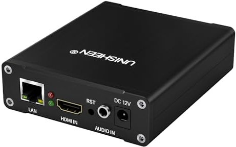 UNISHEEN H.265 H.264/AVC HDMI to IP 1080P Video Encoder Live Streaming Box, RTMPS HTTP Compatible, OLED Display, Game Streaming, Black, Ethernet, Windows 10