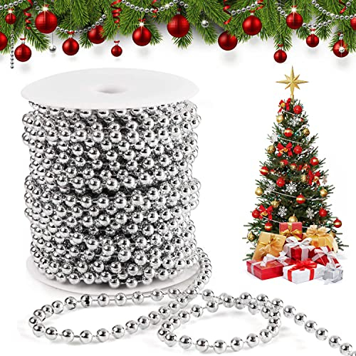 Perlen Girlande, Perlenschnur Weihnachten, Perlengirlande Weihnachten, für Perlenschnur Tisch Deko Perlenkette Hochzeitsdeko (Silber)