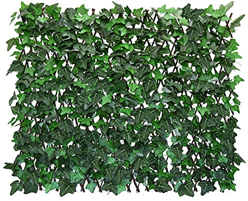 Glant, recinzione espandibile per balcone, patio, esterno, pannello decorativo in finta edera, siepi artificiali (foglie su un solo lato) (2, verde edera)