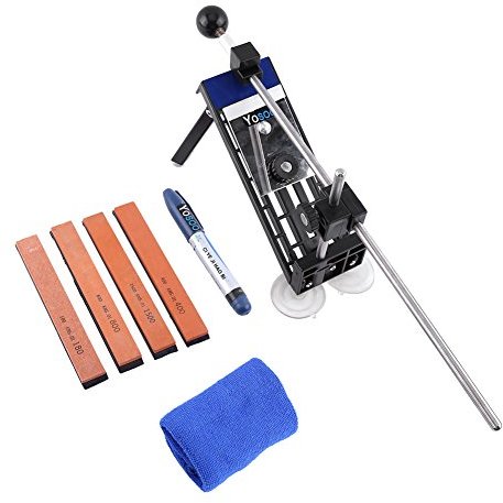 Aiguiseur de Couteaux Professionnel, Aiguiseur de Cuisine en Acier Inoxydable avec 4 Pierres à Aiguiser Antidérapante et base antidérapante garde les couteaux de cuisine affûtés
