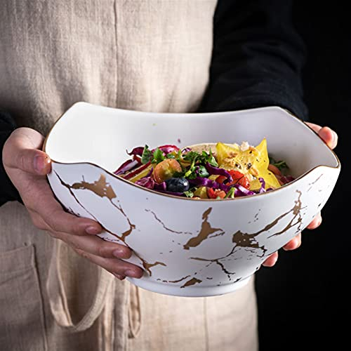 HVTKL Bol à salade de fruits nordique créatif en céramique et marbre pour la maison, bol à soupe, bol à poisson (couleur : petit blanc)