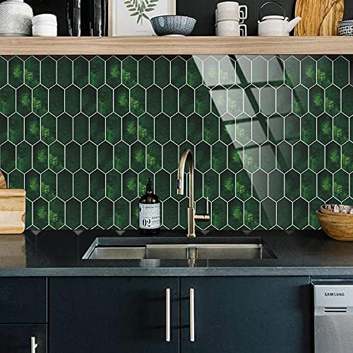 Fliesenaufkleber Dunkelgrün Elegant Mosaikfliesen PVC Klebefliesen Hitzebeständig Fliesenaufkleber Bad Wasserdicht Küchenrückwand Folie Ölfest Spritzschutz Selbstklebend Fliesenfolie 24 Stück