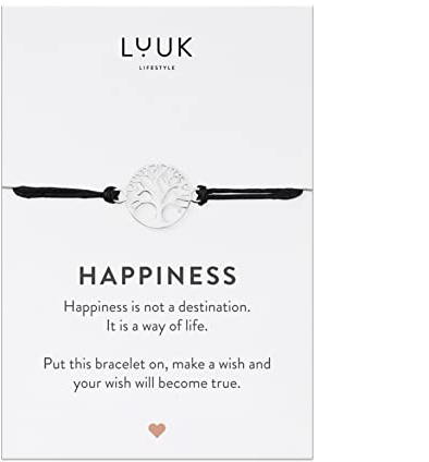 LUUK LIFESTYLE Braccialetto con pendente albero della vita in acciaio inossidabile, portafortuna, con biglietto HAPPINESS, regalo femminile, festival, argento