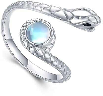 CHENGHONG Schlangenring 925 Silber Schlangen Ring Mondstein Einstellbarer Rings Schlange Schmuck Geschenke für Frauen Damen Herren Männer Unisex