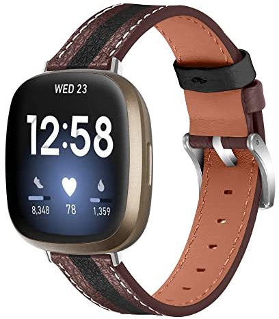 SDEQA Lederarmband Kompatibel Mit Fitbit Versa 3 Stylisches Schmales Lederarmband Ersatzarmband Aus Leder Mit Metallschnalle Für Damen Und Herren,A