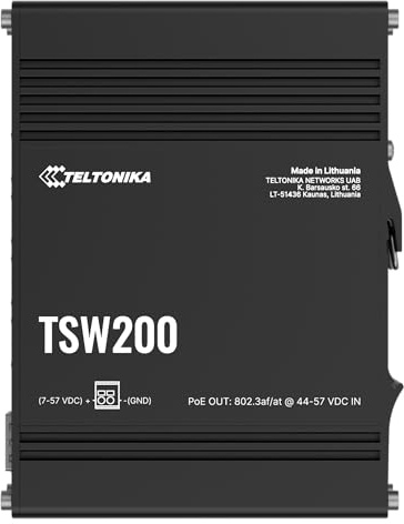 Teltonika TSW200 PoE+ Ethernet switch, 8 x Gigabit Ethernet, 2 x SFP, integrated DIN rail bracket, durable design