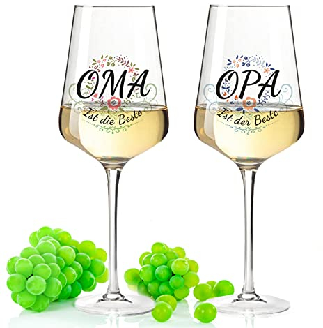 Leonardo Weingläser mit UV-Druck - Oma & Opa ist der/die Beste - Geschenk für Oma & Opa zum Geburtstag Weihanchten Muttertag & Vatertag - Geschenk für Großeltern - Farbe: Puccini UV V2