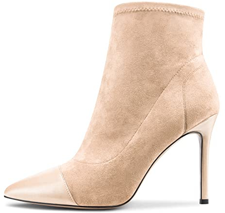 Aachcol Donna Stivali Spillo Alto High Tacco Heel a Punta Classico 10 CM Beige Scamosciato 37 EU