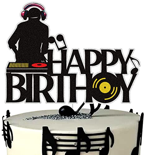 DJ Happy Birthday Cake Topper Schwarz Glitzer Disco Hip Hop Kuchen Dekoration Rock DJ Thema Geburtstag Party Supplies Musik DJ Lover