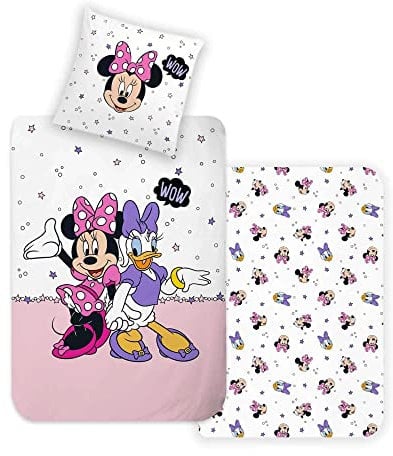 Disney Home Minnie Wendebettwäsche Set, Bettbezug 140x200 - Kopfkissenbezug 60x70 - Super weiche Renforce 100% Baumwolle, 2-teilig Bettwäsche Set, Weich und angenehm auf der Haut