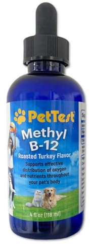 PetTest Methyl B12 Vitamin Liquid Drops 4fl oz (5000 MCG) Supplement with Methylcobalamin for Diabetic Pets, Maximum Absorption to Increase Energy for Dogs and Cats