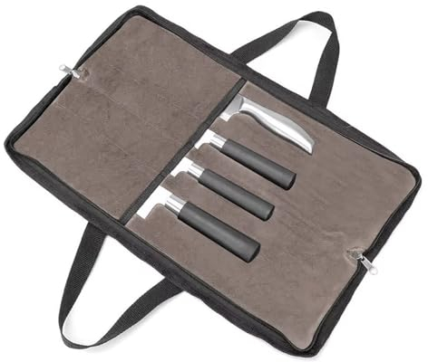 QEES Knife Roll,Heavy Duty Knife Bag,Waxed Canvas knife Case with 4 Slots For Knives & Kitchen Tools,Chef Knife Bag With Handle.Portable Knife Roll Bag For Chefs Culinary Traveling.Knives Pouch