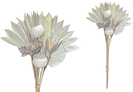finehomegarden Exoten Sortiment 10-teilig Trockenblumen Strauß Boho Style Exotic Palmspeer White Washed 60cm Grabaufleger Trauerfloristik Allerheiligen Herbstdeko Totensonntag