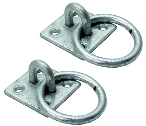 SUL Heavy Duty galvanised Ring on Plate, Horse tie up Rings with Screws, Ring Plate for Horse Stable Tie Ring, decking Rope Fittings Rust Proof Tie Rings - 50 x 50 mm (Ring On Plate 2pk)