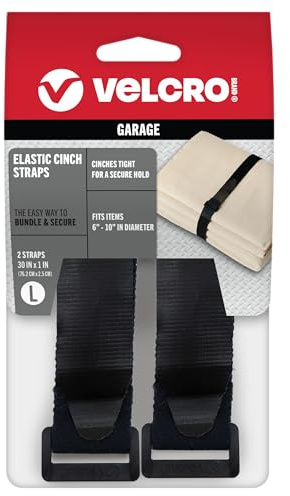 VELCRO Brand Garage Organización y Almacenamiento | Correas elásticas de cincha, 30 Pulgadas | Fuerte y Reutilizable | Paquete de Postes y estacas, Organiza Cables de Herramientas eléctricas | Negro,