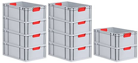 PROREGAL SuperSparSet 10x Eurobox NextGen Color | HxBxT 22x40x60cm | 44 Liter | Griffe rot geschlossen | Verstärkter Boden | Eurobehälter, Transportbox, Transportbehälter, Stapelbehälter