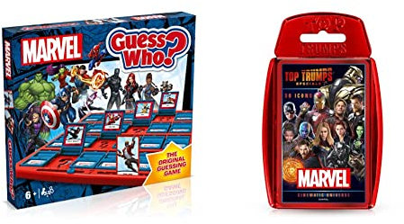 Marvel Guess Who? Board Game, The Avengers, Guardians of the Galaxy and Wakanda forces are included from Hulk & Marvel Cinematic Universe Top Trumps Special Card Game, Play with Black Widow