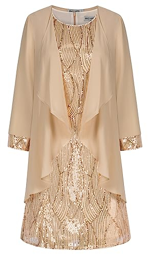 GRACE KARIN Women Plus Size Oversized Dress Winter Sequins V-Neck Bodycon HIPS-Wrapped A Line Dress Gold XL