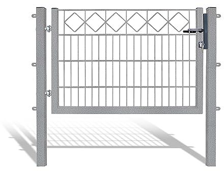 Schmuckzauntore für Stabmattenzaun - Farbe und Höhe wählbar - inkl. Pfosten und Befestigungsmaterial (Karo, H 80 x B 120 cm, antik-silber)