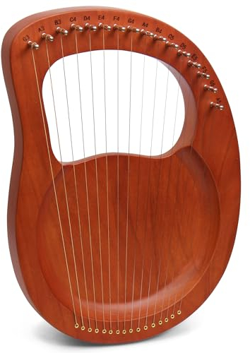 LOMUTY Kleine Lyre Harfe, 16 Saiten, Mahagoni-Laugenharfe mit Metall Saiten, Tragbare Harfe im Antiken Stil mit Stimmschlüssel und Tragetasche, Braun