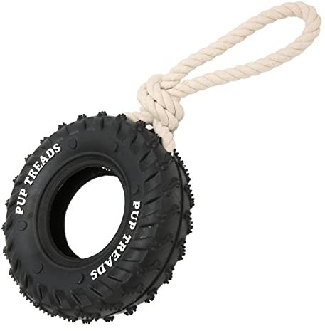 Hochwertiges Hochfestes Gummireifen Spielzeug mit Leckerli Spender für Mittelgroße und Große Hunde, Schwarz