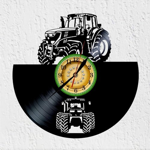 VINY WOODY Wanduhr aus Vinyl, Traktor-Silhouette, landwirtschaftliche Maschinen aus den USA