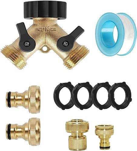 2 Way Y Valve Hose Splitter Brass Manifold Connector 3/4 Hose Fittings Garden Tap Adapter with Individual On/Off for Washing Machine Garage Pool