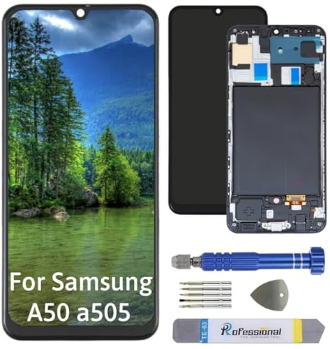 Int'x Display INCELL für Samsung A50 - Ersatzbildschirm für LCD mit Rahmen - Touchscreen mit Reparaturwerkzeug-Kits - Ersetzt einen defekten Bildschirm - Schwarz