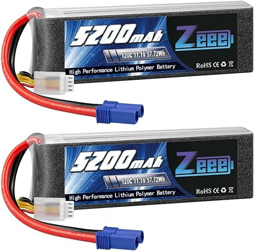 Zeee 3S LiPo Akku 5200mAh 11,1V 120C mit EC5 Stecker RC-Akku softcase für RC-Flugzeug, Quadrocopter, Flugzeug, Hubschrauber, RC-Auto, LKW, RC-Boot (2 Stück)