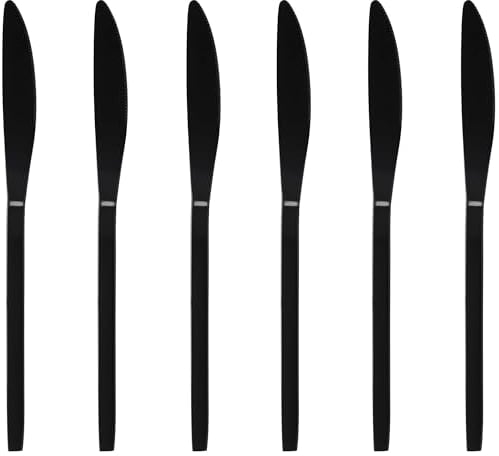 GRÄWE Juego de 6 cuchillos de postre, color negro, aptos para lavavajillas, cubiertos de postre, pequeños cuchillos de mesa, cubiertos de titanio, cuchillos de postre, serie Lisboa