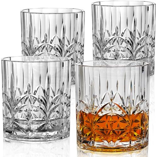Bravario Lot de 4 verres à whisky en plastique incassables 100 % Tritan double roches, passent au lave-vaisselle, sans BPA, parfaits pour les cocktails en plein air, 388,5 g