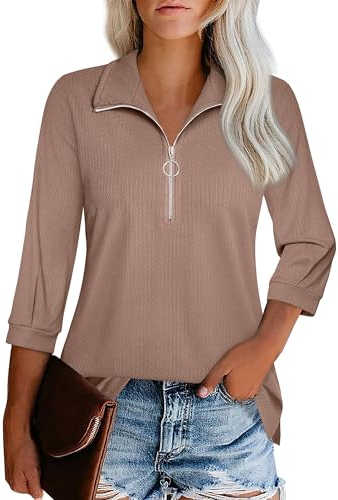 Datuhao Damen Tshirt 3/4 Arm Damenbluse Elegant Büro Blusen Shirt Langarm Tunika in A-Linien Form Kaffee Bluse Damen Elegant Curvy Damenmode Frühling Oberteile Modern Chic Weite Shirts,XL