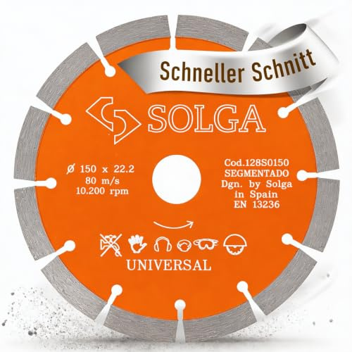 SOLGA Diamanttrennscheibe Basic 150mm - 22.2mm - 2.3mm - Beton, Stein, Mramor, Ziegelstein, Ziegel, Steinscheibe, Winkelschleifer, Sägeblatt