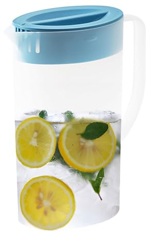 Karaffe 2 Liter, Kunststoffkrug Mit Deckel, Saftkanne, 1.5L/2L Kühlschrankkrug Saftkanne Teekanne Wasserkaraffe Mit Griff, Saft Wasser Eistee Kanne Behälter Für Tee, Säfte, Limonade, Milch, Kalte